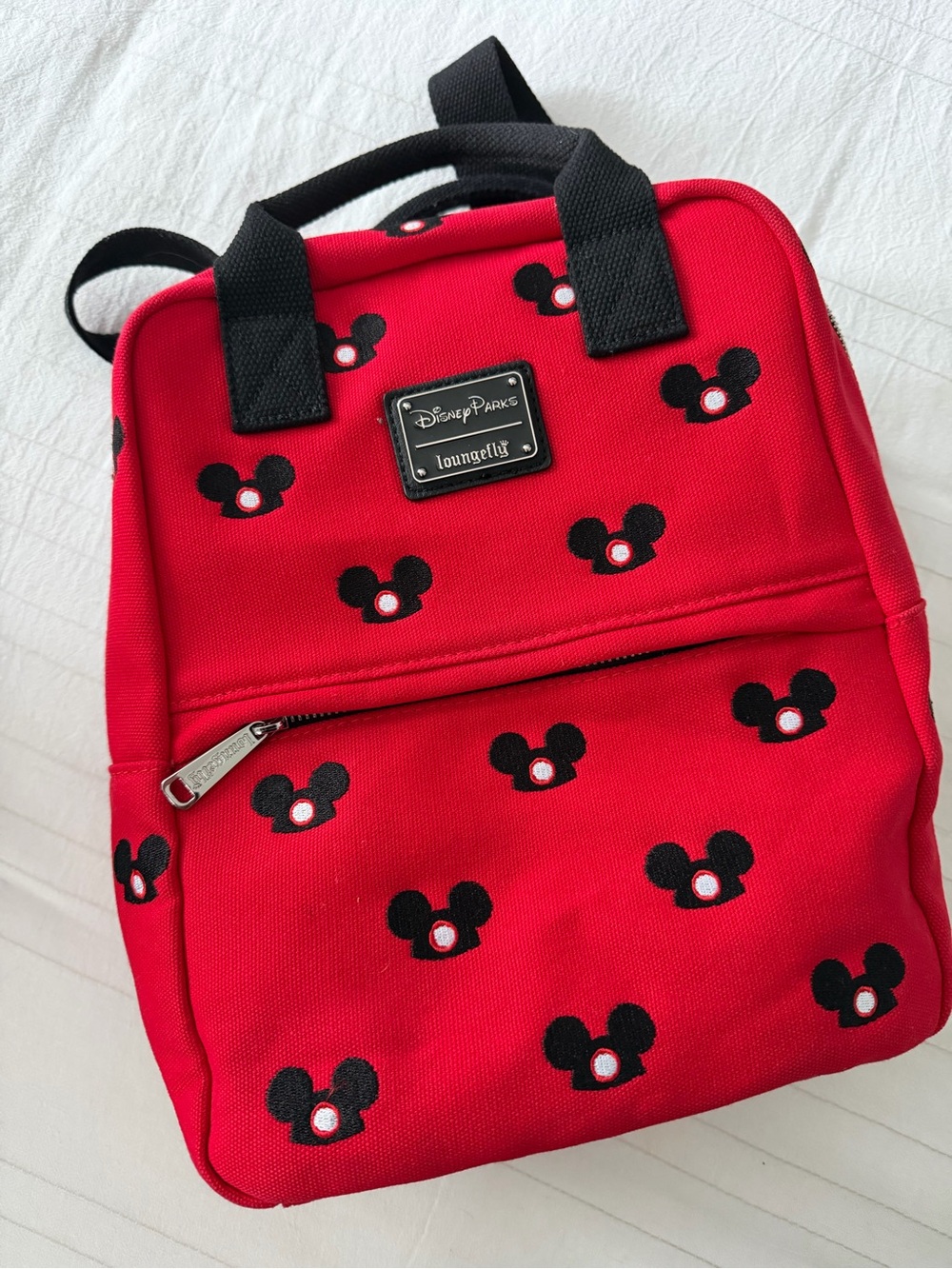 Loungefly Red Mini Backpack with Black Mickey Head Pattern
